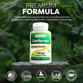 Bouteille de Best Naturals avec 120 gélules de Cordyceps