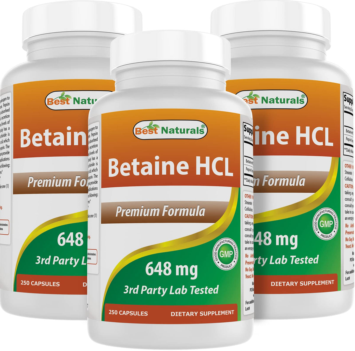 Bouteille de Best Naturals Betaïne HCL 648 mg, vue avant
