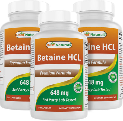 Bouteille de Best Naturals Betaïne HCL 648 mg, vue avant
