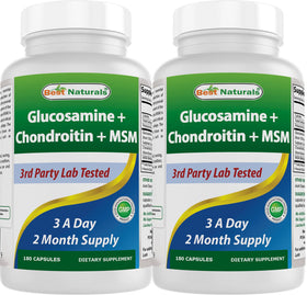 Bouteille de Best Naturals Compléments Alimentaires Glucosamine Chondroïtine 180 capsules vue de face