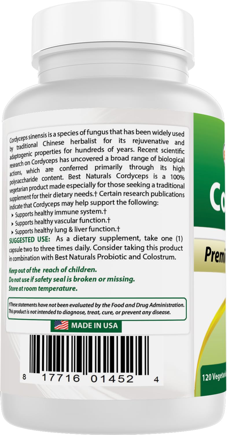 Bouteille de Best Naturals Cordyceps Sinensis sur un fond blanc