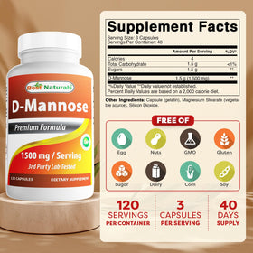 Bouteille de Best Naturals D-Mannose avec capsules à côté