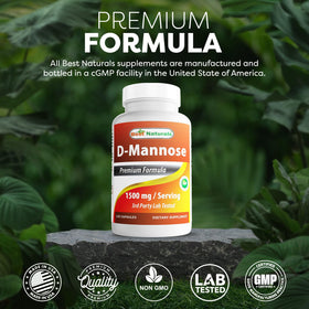 Bouteille de Best Naturals D-Mannose ouverte avec capsules visibles