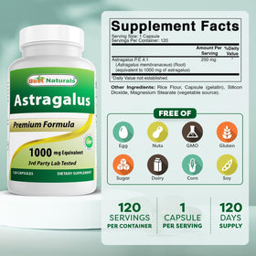 Bouteille de Best Naturals extrait d'astragale 1000 mg ouverte