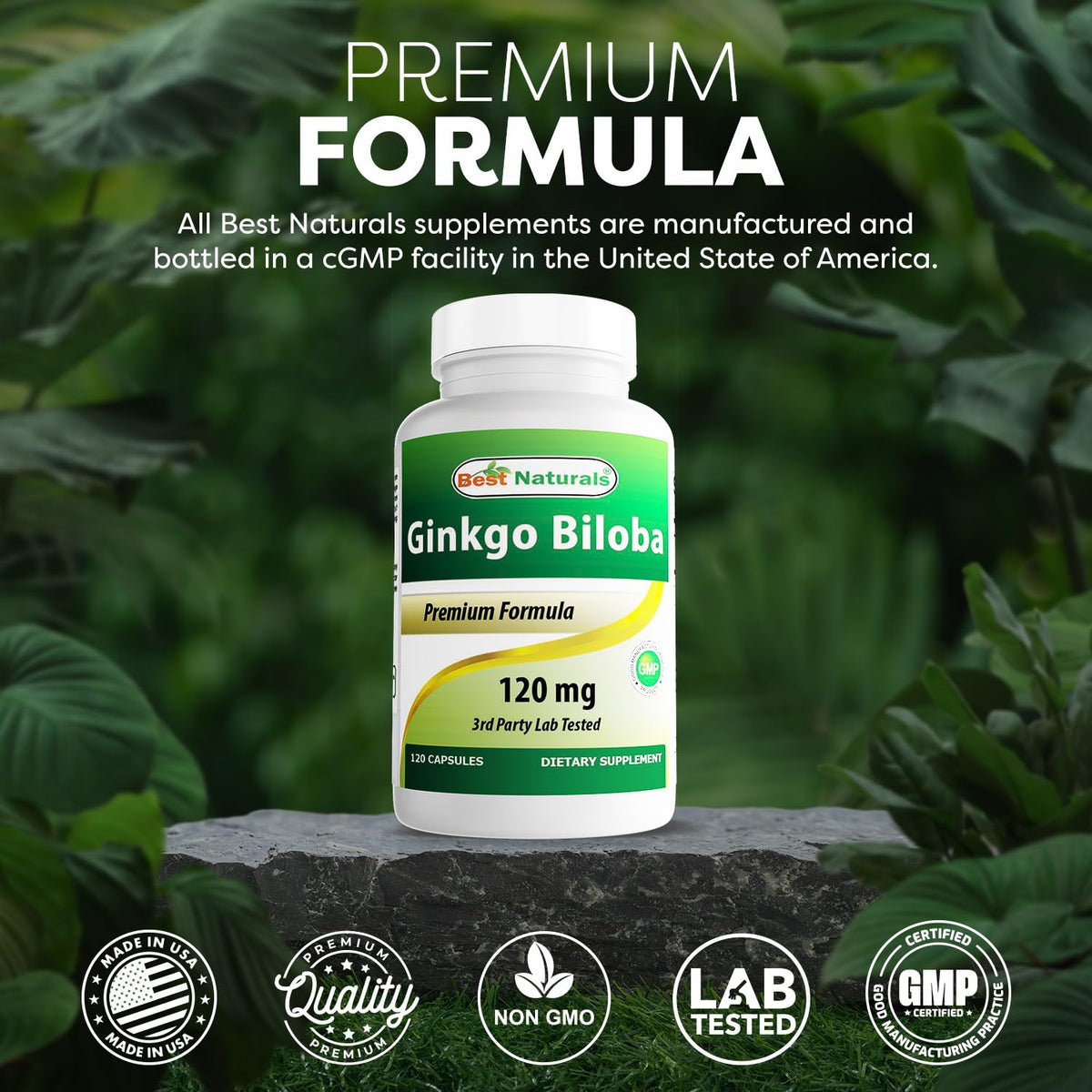 Bouteille de Best Naturals Ginkgo Biloba sur une table