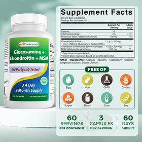 Bouteille de Best Naturals Glucosamine Chondroitin MSM avec étiquette visible