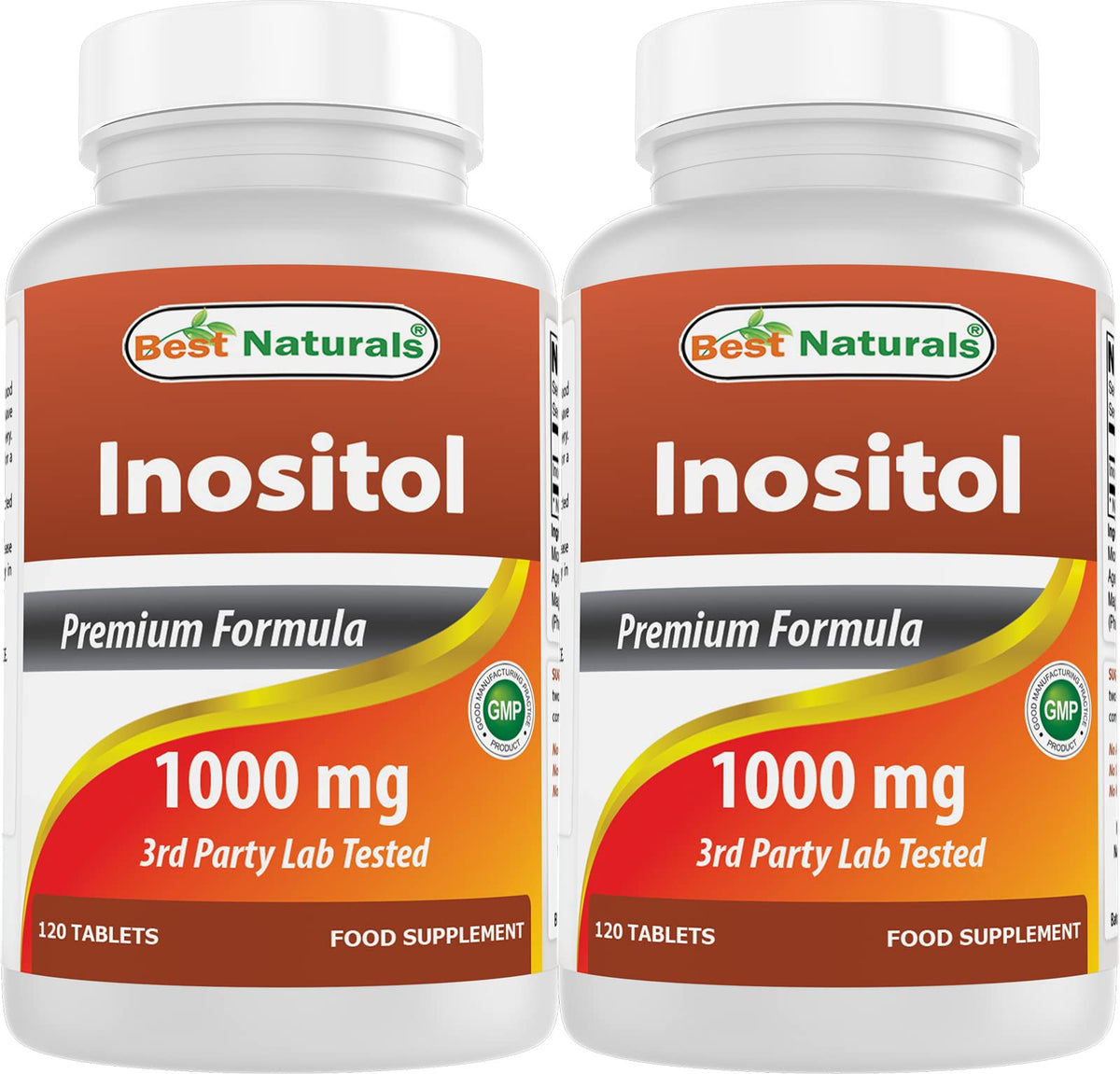 Bouteille de Best Naturals Inositol 1000 mg, 120 comprimés vue de face