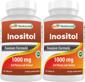 Bouteille de Best Naturals Inositol 1000 mg, 120 comprimés vue de face