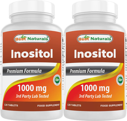 Bouteille de Best Naturals Inositol 1000 mg, 120 comprimés vue de face
