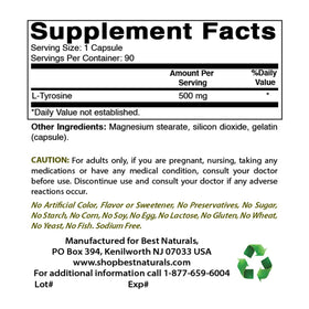 Bouteille de Best Naturals L-Tyrosine avec étiquette