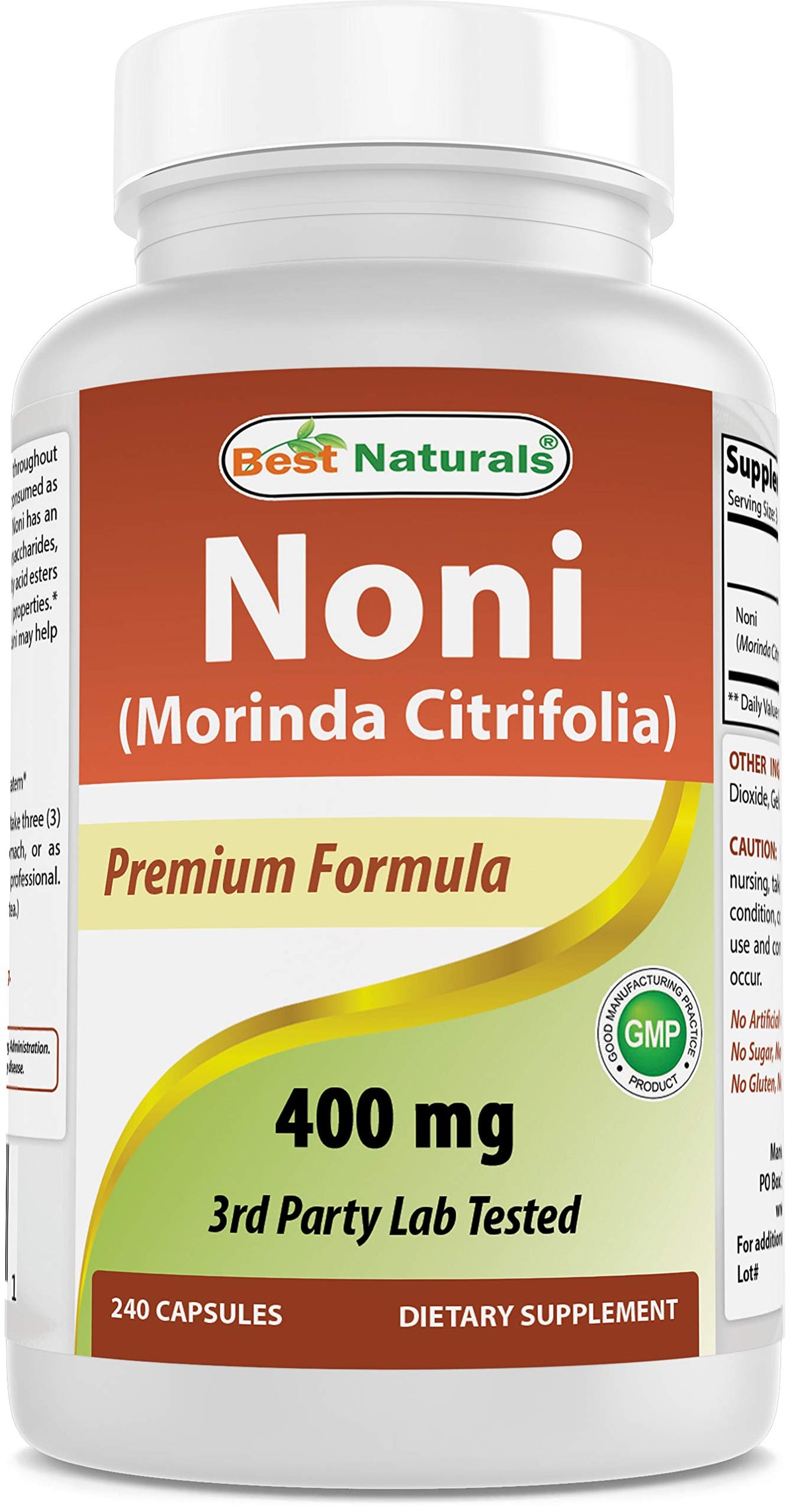 Bouteille de Best Naturals Noni 400 mg avec 240 capsules
