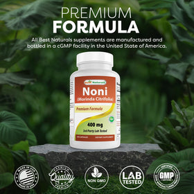 Bouteille de Best Naturals Noni 400 mg sur un fond neutre