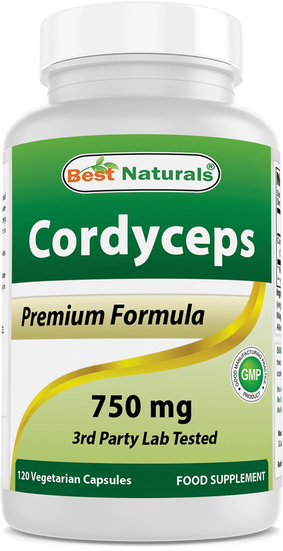 Bouteille de Best Naturals Poudre de Champignon Cordyceps Sinensis 750 mg