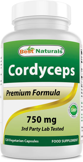 Bouteille de Best Naturals Poudre de Champignon Cordyceps Sinensis 750 mg