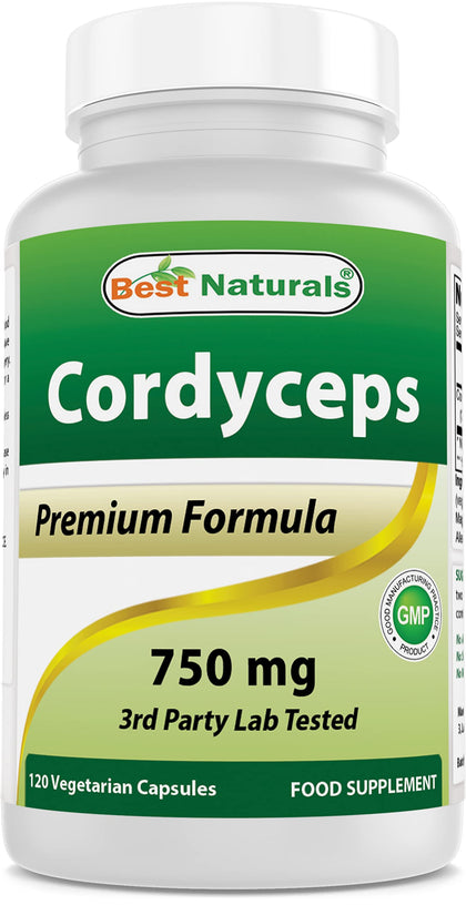 Bouteille de Best Naturals Poudre de Champignon Cordyceps Sinensis 750 mg