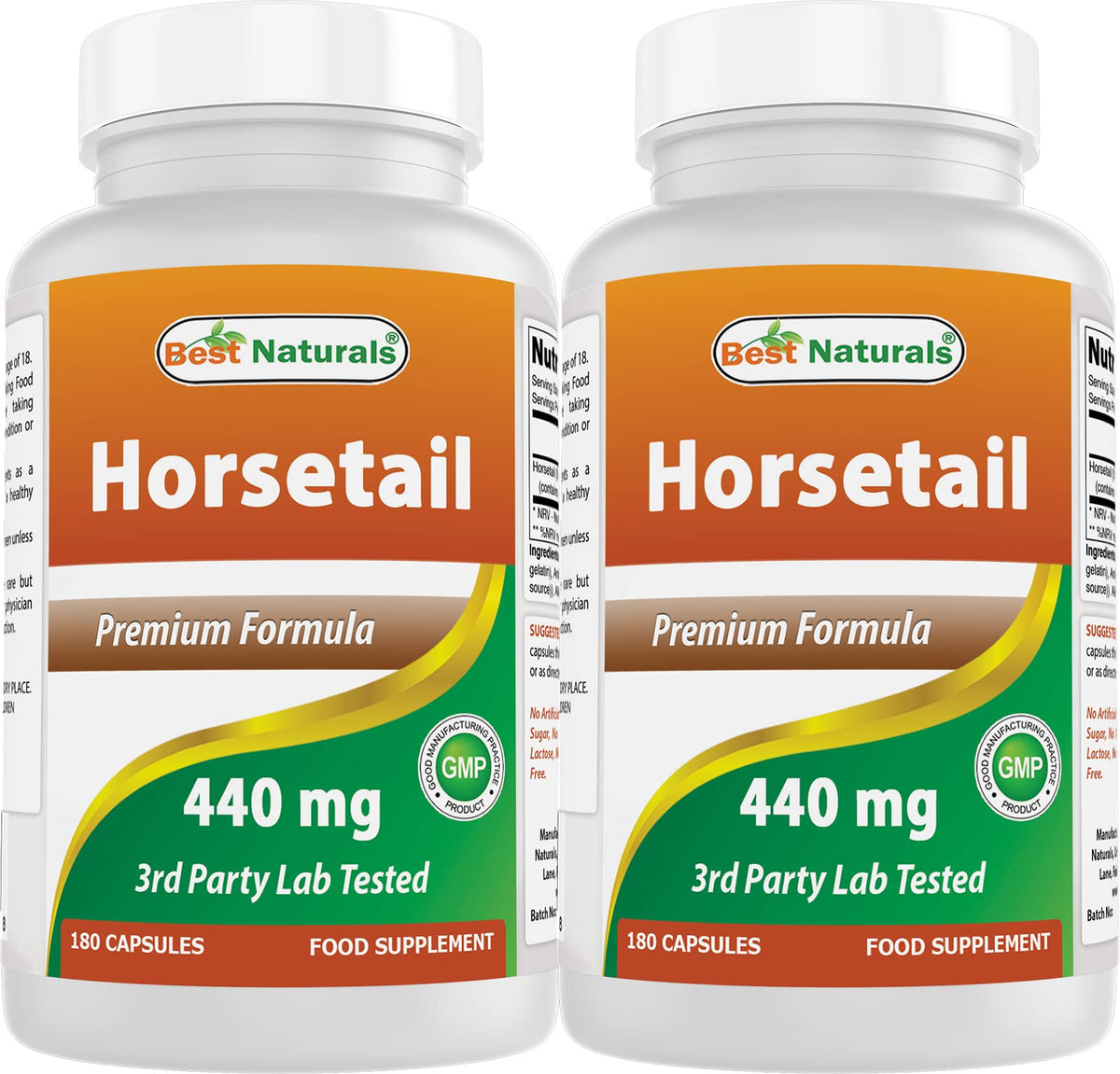 Bouteille de Best Naturals Queue de Cheval 440 mg 180 capsules vue de face