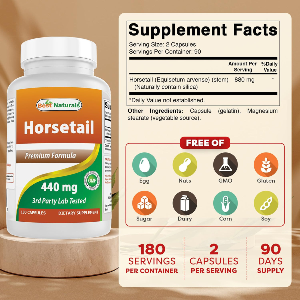 Bouteille de Best Naturals Queue de Cheval 440 mg avec étiquette