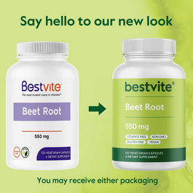 Bouteille de Betterave BESTVITE avec des légumes frais en arrière-plan