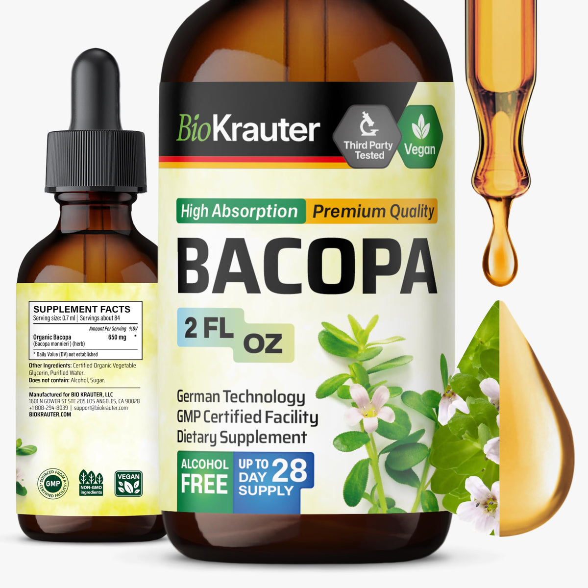 Bouteille de BIO KRAUTER Bacopa Monnieri 141g vue de face