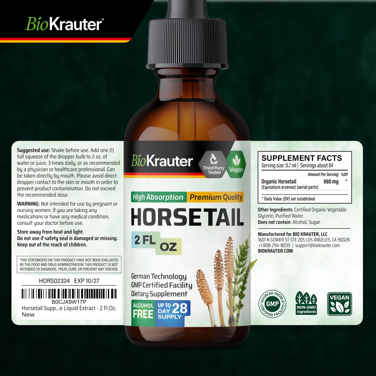 Bouteille de BIO KRAUTER Extrait de Prêle sur fond neutre
