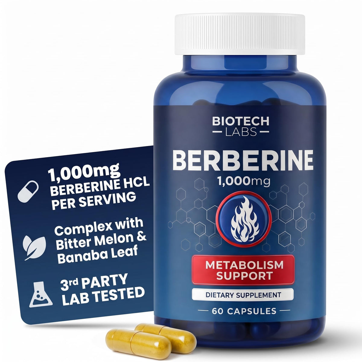Bouteille de Biotech Labs Berberine HCl 1000 mg avec 60 capsules