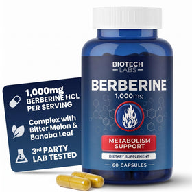 Bouteille de Biotech Labs Berberine HCl 1000 mg avec 60 capsules