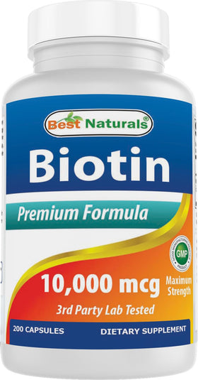 Bouteille de biotine Best Naturals 10 000 mcg vue de face