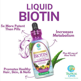 Bouteille de biotine liquide Tropical Oasis sur fond neutre