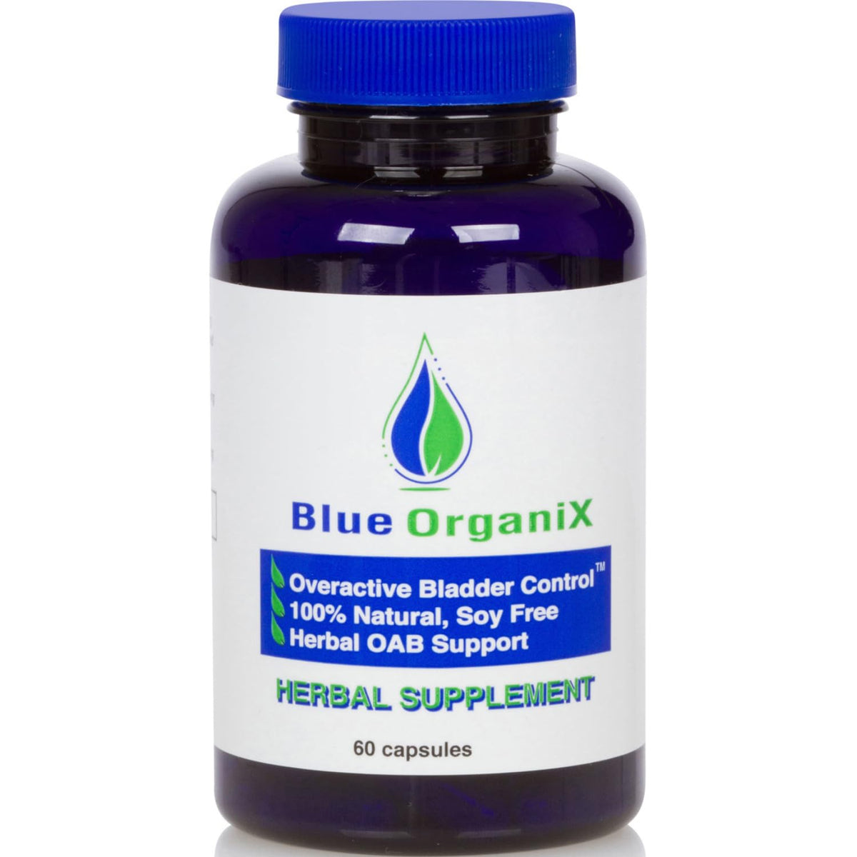 Bouteille de Blue Organix Contrôle de la Vessie 60 Capsules Végétariennes