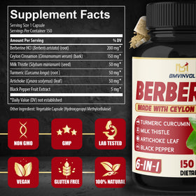 Bouteille de BMVINVOL avec 150 capsules de Berbérine HCl