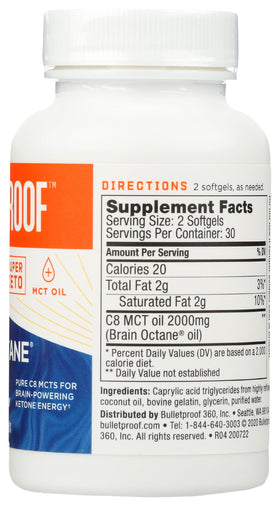 Bouteille de Bulletproof Brain Octane avec étiquette visible