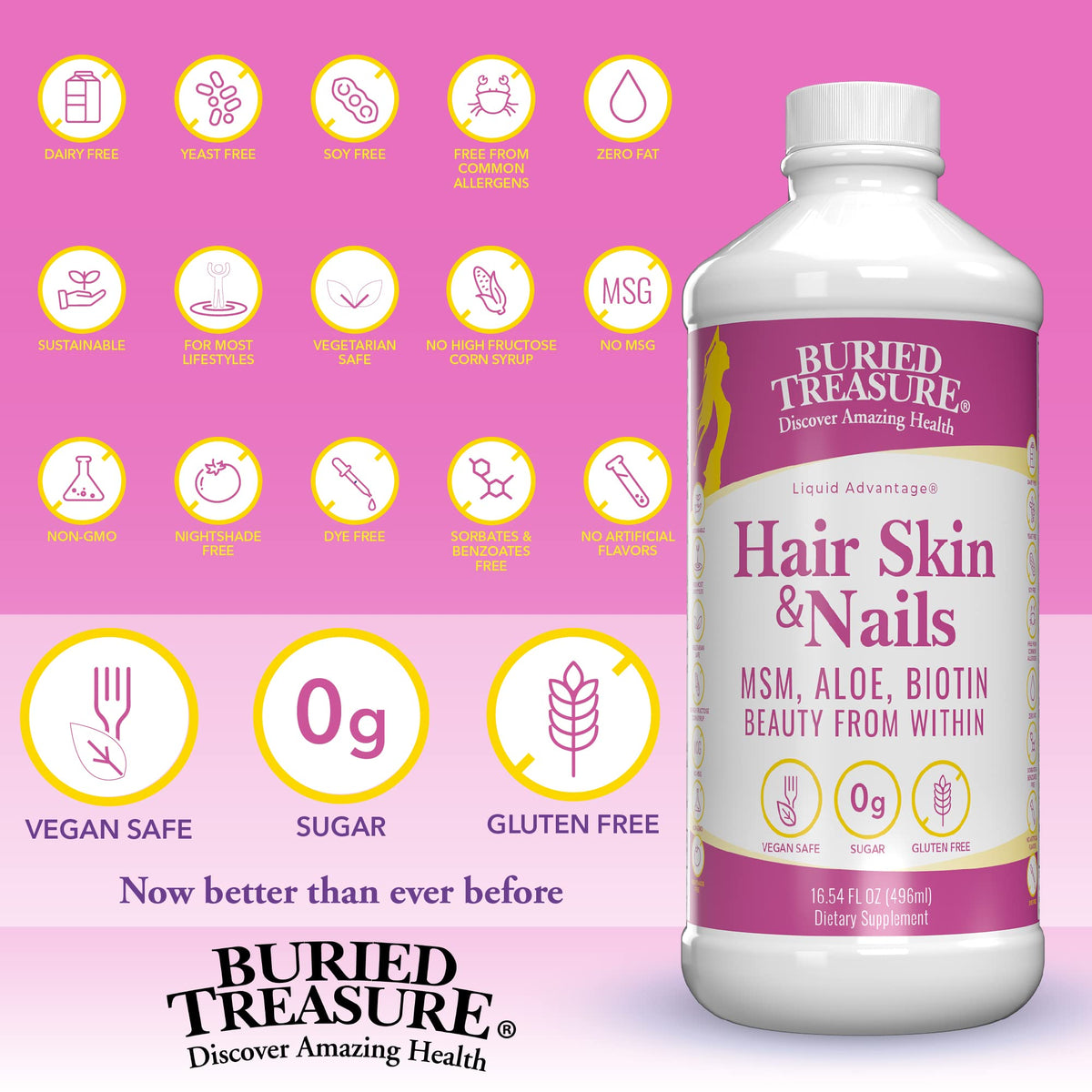 Bouteille de Buried Treasure Cheveux, Peau et Ongles sur fond blanc