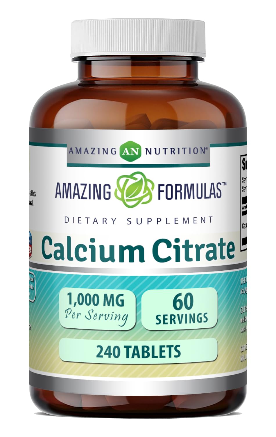 Bouteille de Calcium Citrate 1000 Mg Amazing Nutrition vue de face