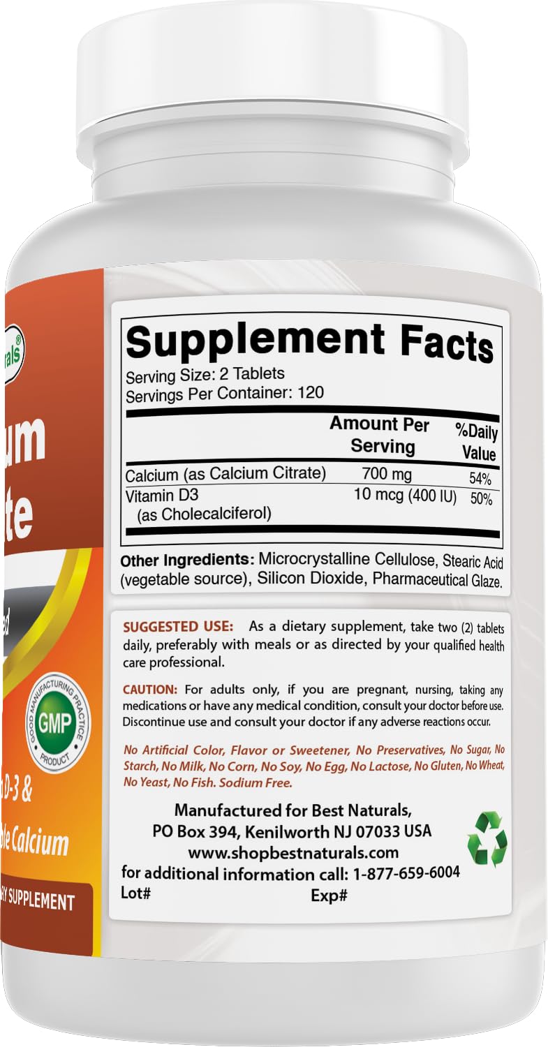 Bouteille de Calcium Citrate ouverte avec tablettes visibles