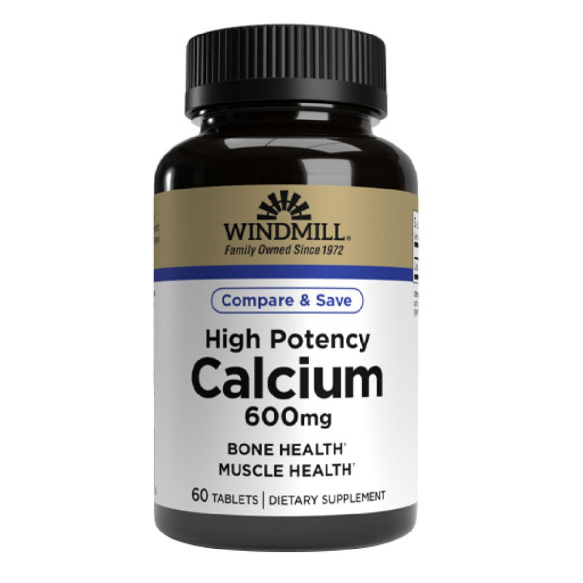Bouteille de Calcium Windmill 600MG - 60 comprimés vue de face
