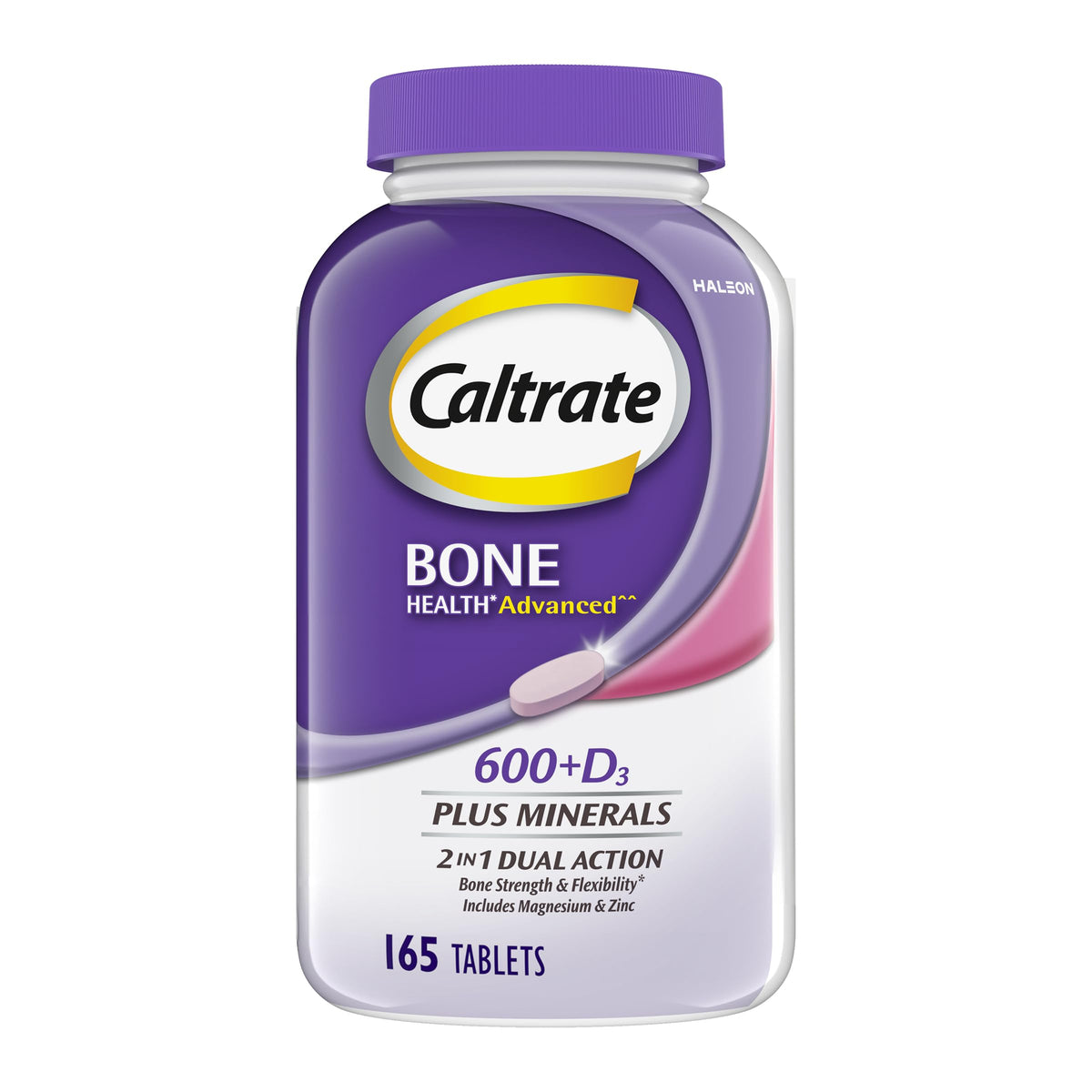 Bouteille de Caltrate 600 Plus D3, 165 comprimés vue de face
