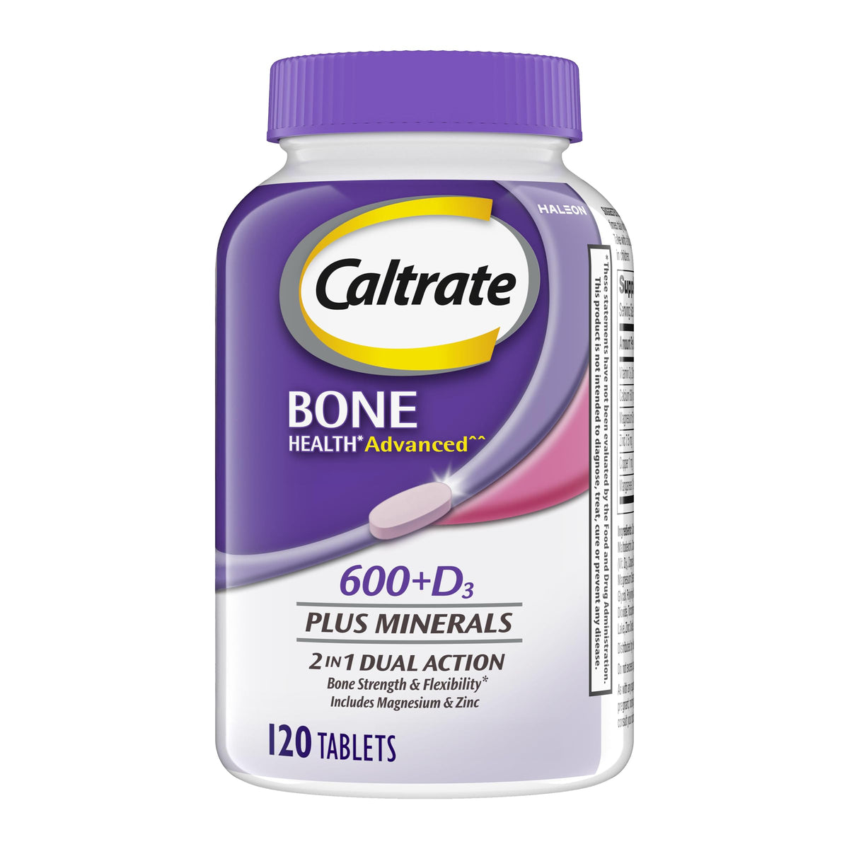 Bouteille de Caltrate 600 Plus D3 contenant 120 comprimés de calcium et vitamine D