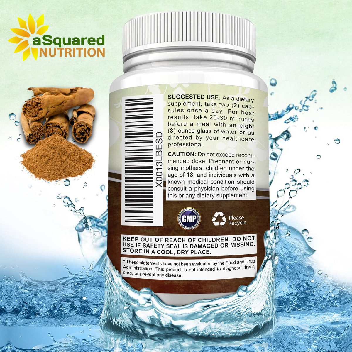 Bouteille de cannelle de Ceylan aSquared Nutrition avec vue d'ensemble