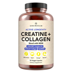 Bouteille de capsules AMANDEAN Créatine HCl, Collagène et MSM