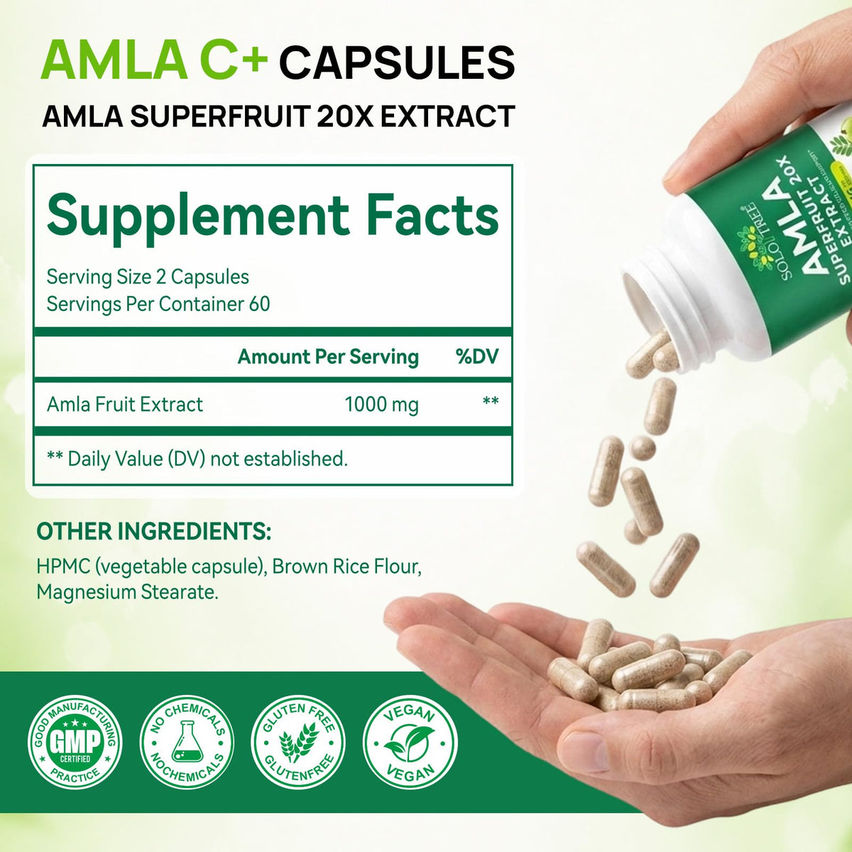 Bouteille de capsules Amla JYVGNLXS avec étiquette visible