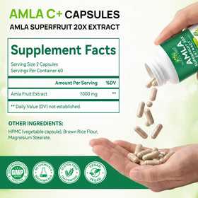 Bouteille de capsules Amla JYVGNLXS avec étiquette visible