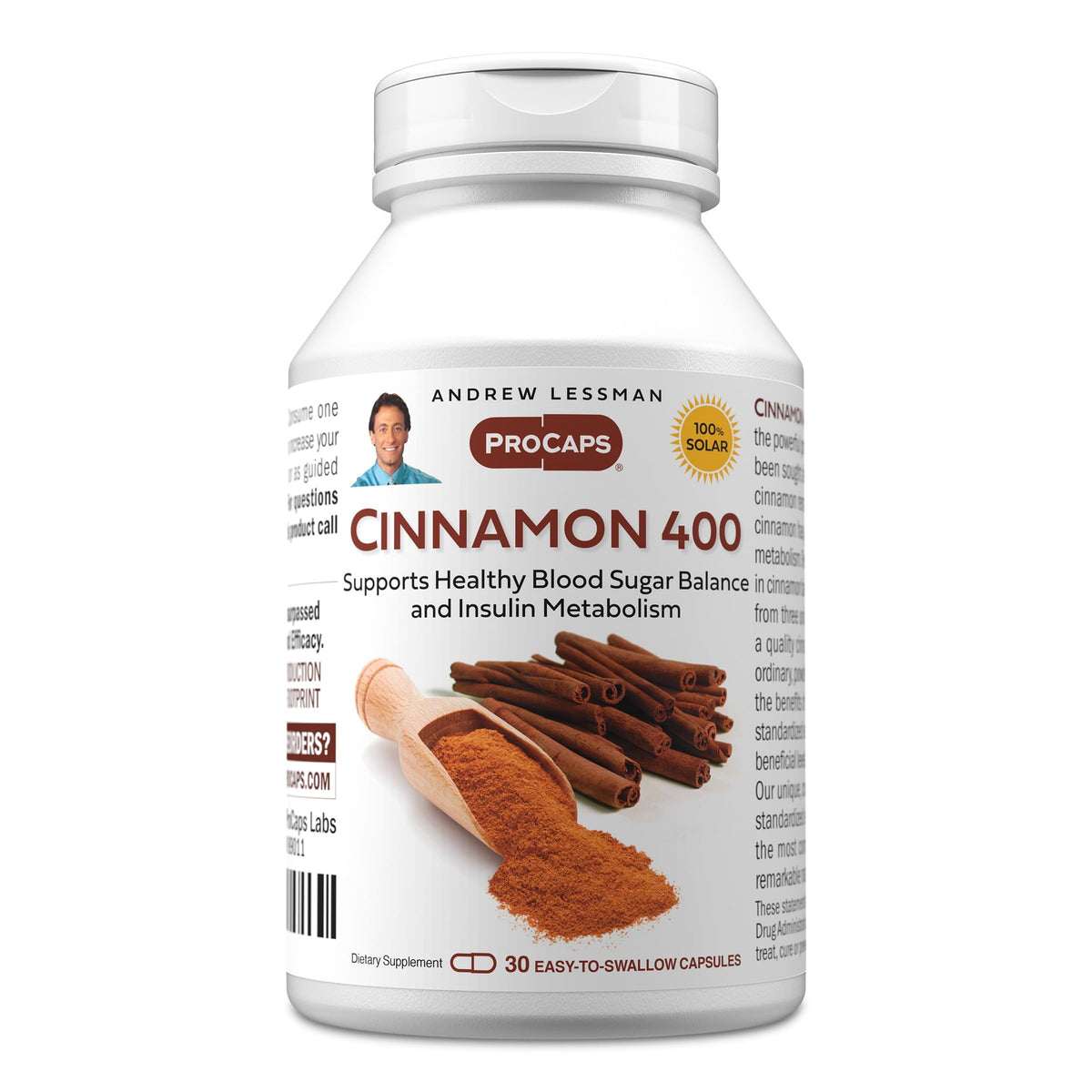Bouteille de capsules ANDREW LESSMAN Cannelle 400mg vue de face