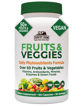 Bouteille de capsules Country Farms Super Fruits et Légumes, vue de face