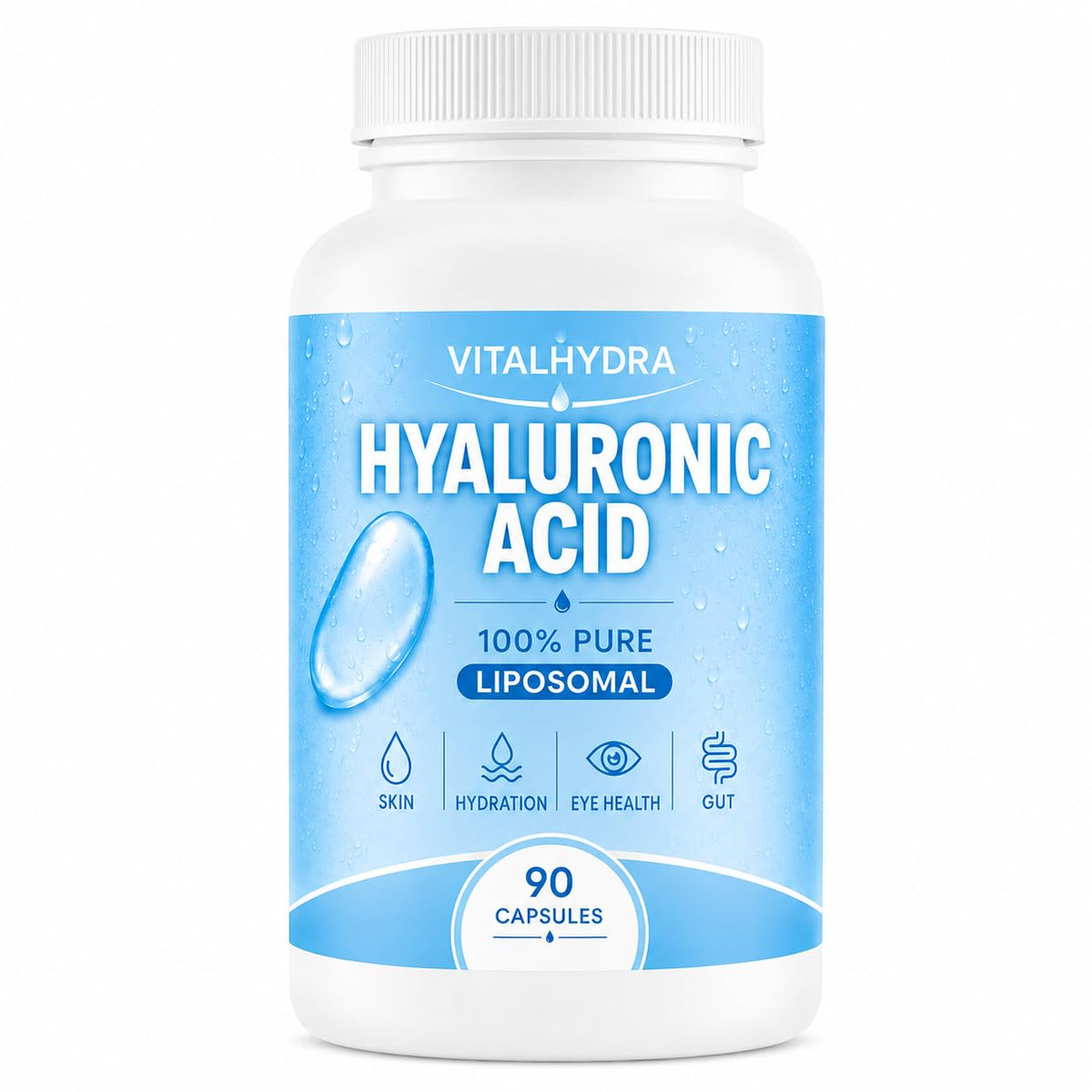 Bouteille de capsules d'acide hyaluronique Vitalhydra vue de face