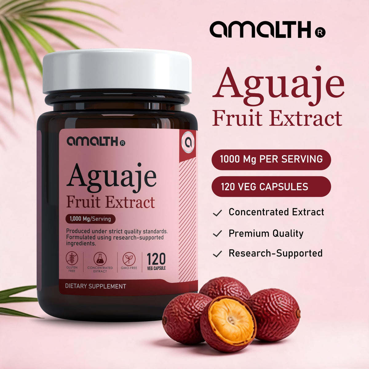 Bouteille de capsules d'Aguaje AMALTH ouverte