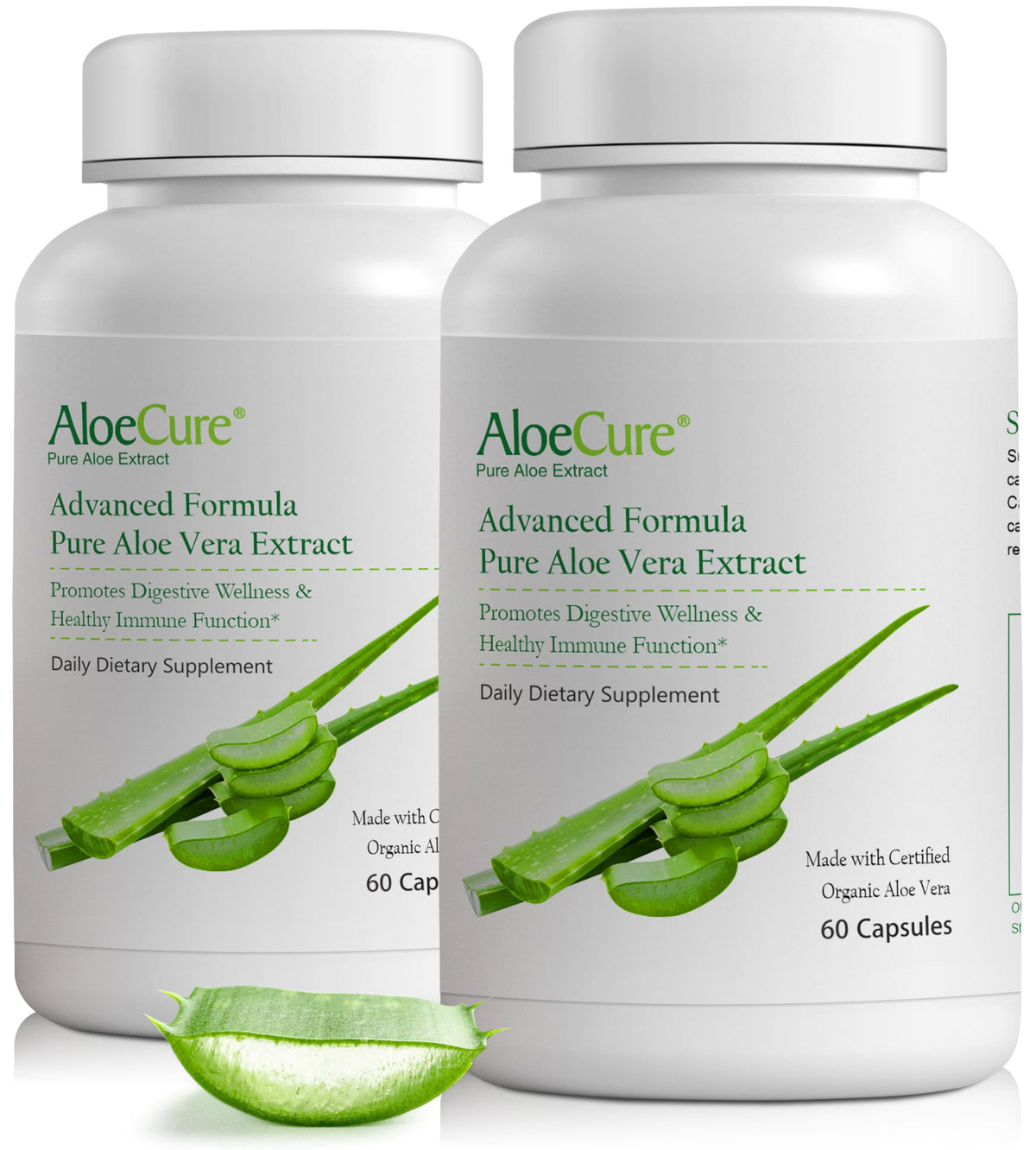 Bouteille de capsules d'Aloe Vera Bio AloeCure vue de face