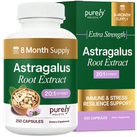 Bouteille de capsules d'Astragalus Racine Purely Holistic vue de face
