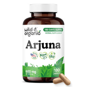 Bouteille de capsules d'écorce d'Arjuna Wild & Organic 180 unités