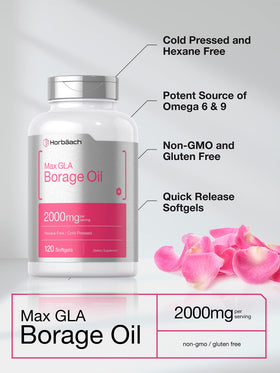 Bouteille de capsules d'huile de bourrache Horbäach avec étiquette