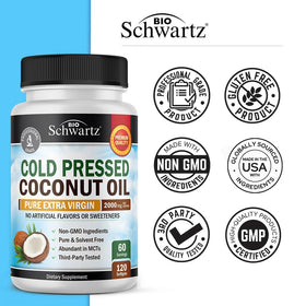 Bouteille de capsules d'huile de coco BioSchwartz ouverte